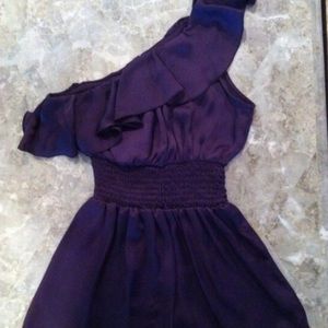 • Purple One Shoulder Ruffle Top